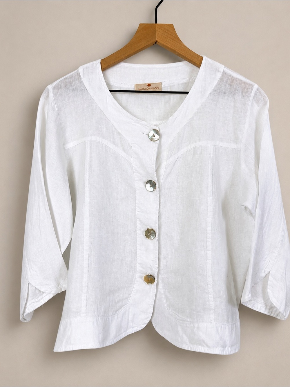 Lands Downunder White Linen Jacket Button Front Italy Women’s S
